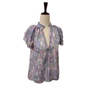 NWT Koko‎ Mason Rainbow Printed Blouse V Neck Ruffle Sleeves | S